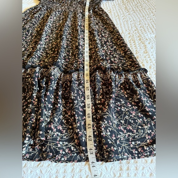 Max studio Floral Midi Dress Black Pink White Flutter Sleeve V-Neck Sz M - Picture 13 of 14